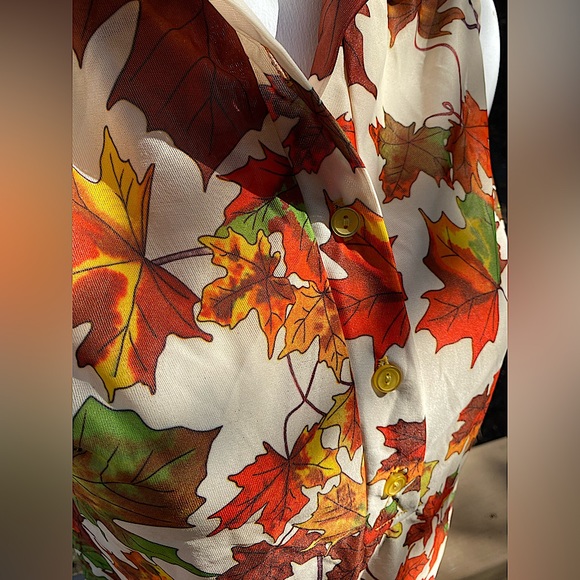 Vintage David Smith Sleeveless Collar Fall Leaves Shirt 💛🍁Medium Sz - Picture 5 of 6
